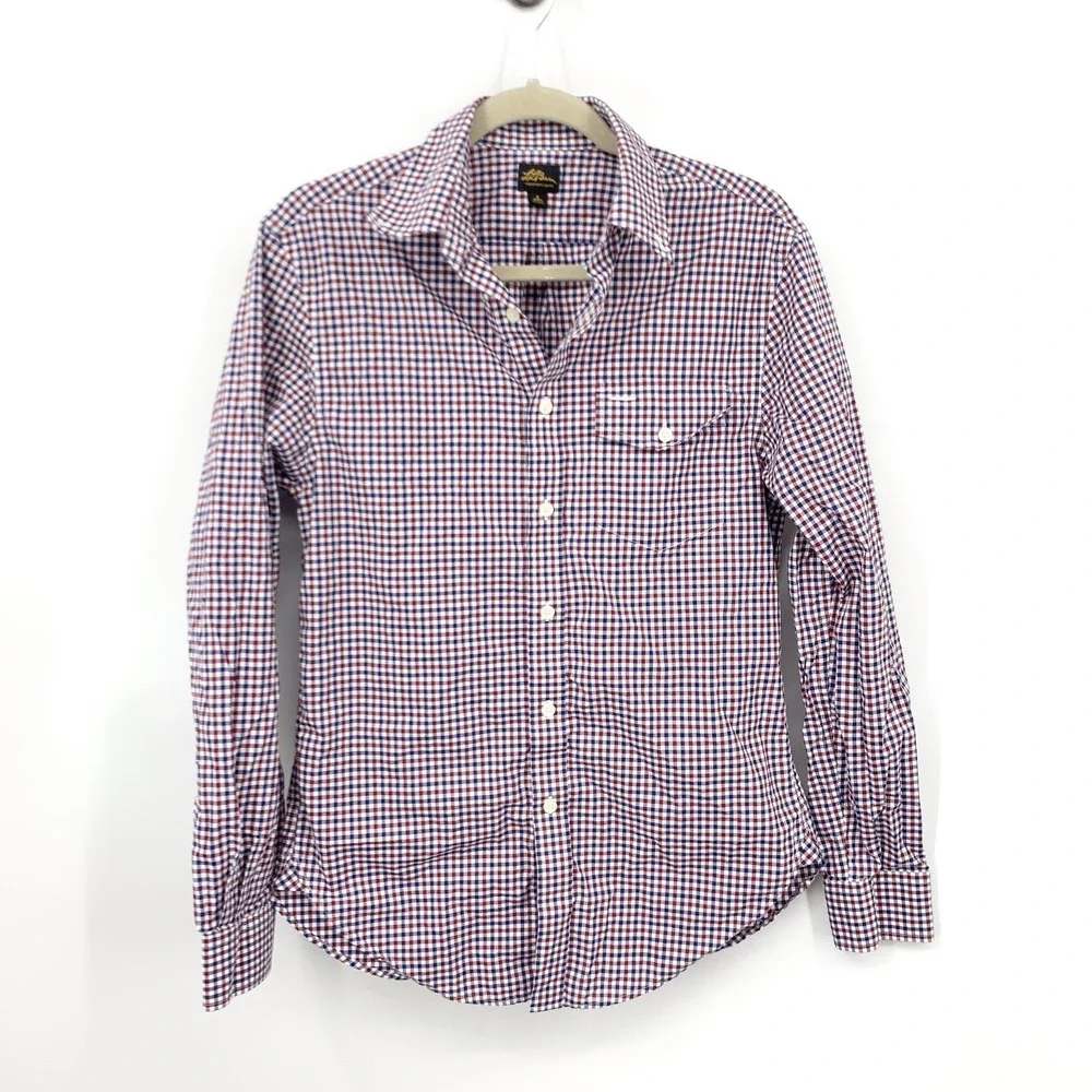 LL Bean Signature Men Size Small Shirt Red‎ Blue Checkered Plaid Long Sleeve Top